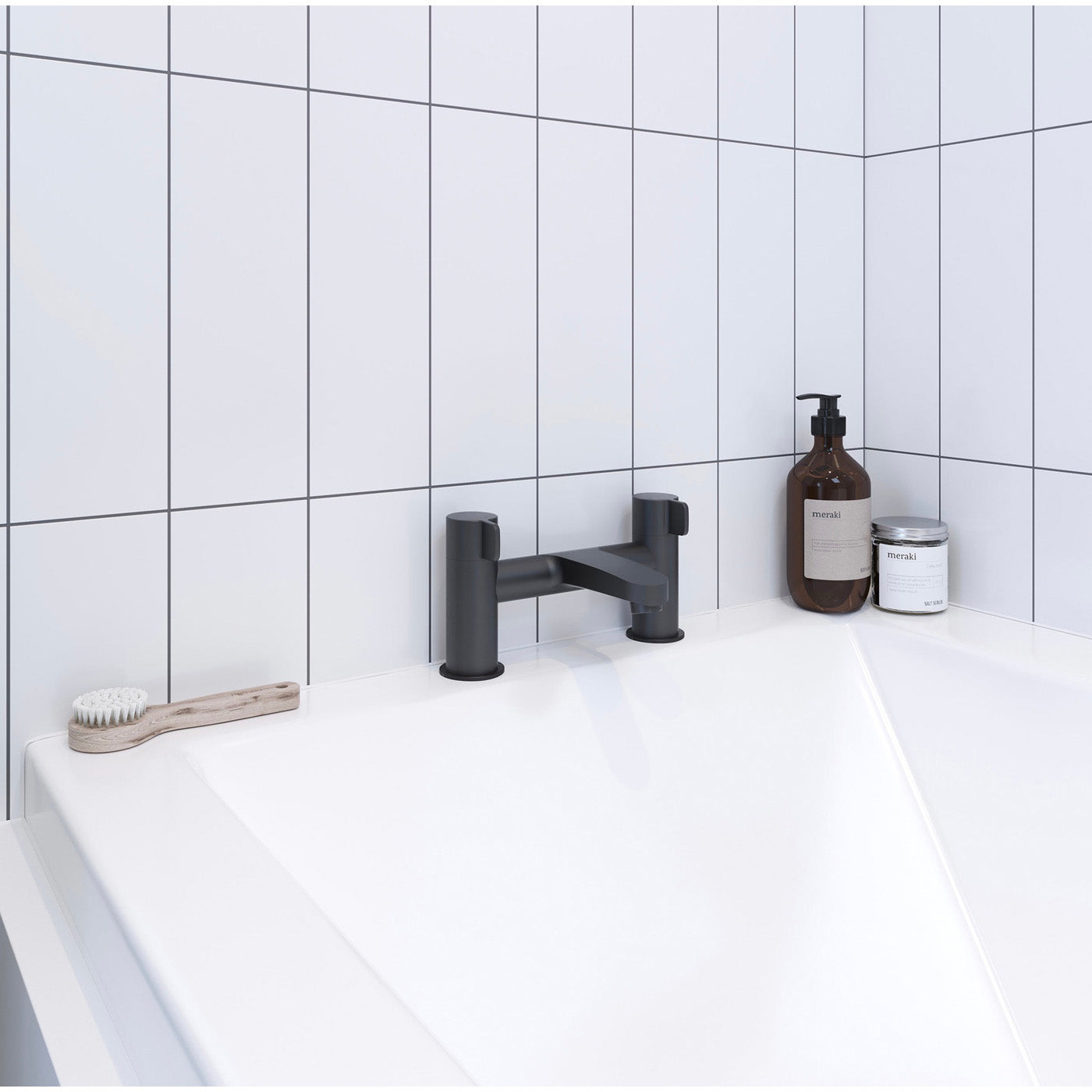 Bath Filler Tap Mixer Matt Black Ceramic Cartridge Double Lever Modern Bathroom - Image 3