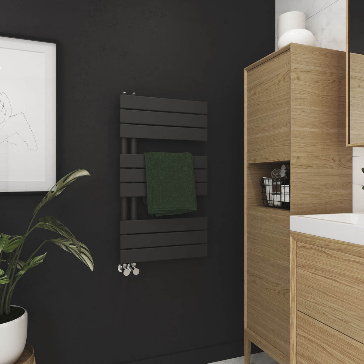 Boxwood Towel Rail Radiator Matt Black 1292BTU Vertical (W)500 x (H)900mm - Image 1