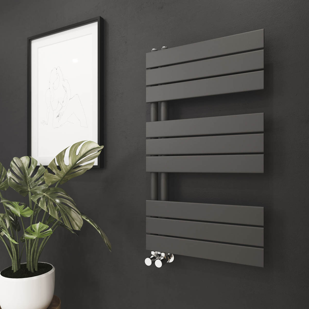 Boxwood Towel Rail Radiator Matt Black 1292BTU Vertical (W)500 x (H)900mm - Image 2