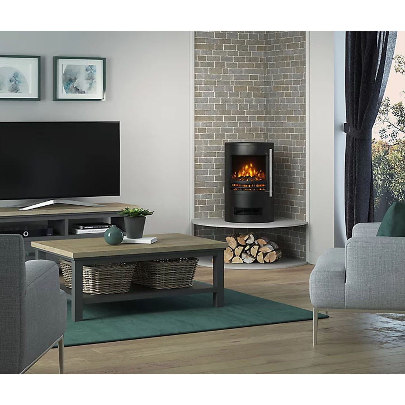 Electric Stove Fireplace Heater Matt Black Cast Iron LED Flame Freestanding 2kW - Image 2