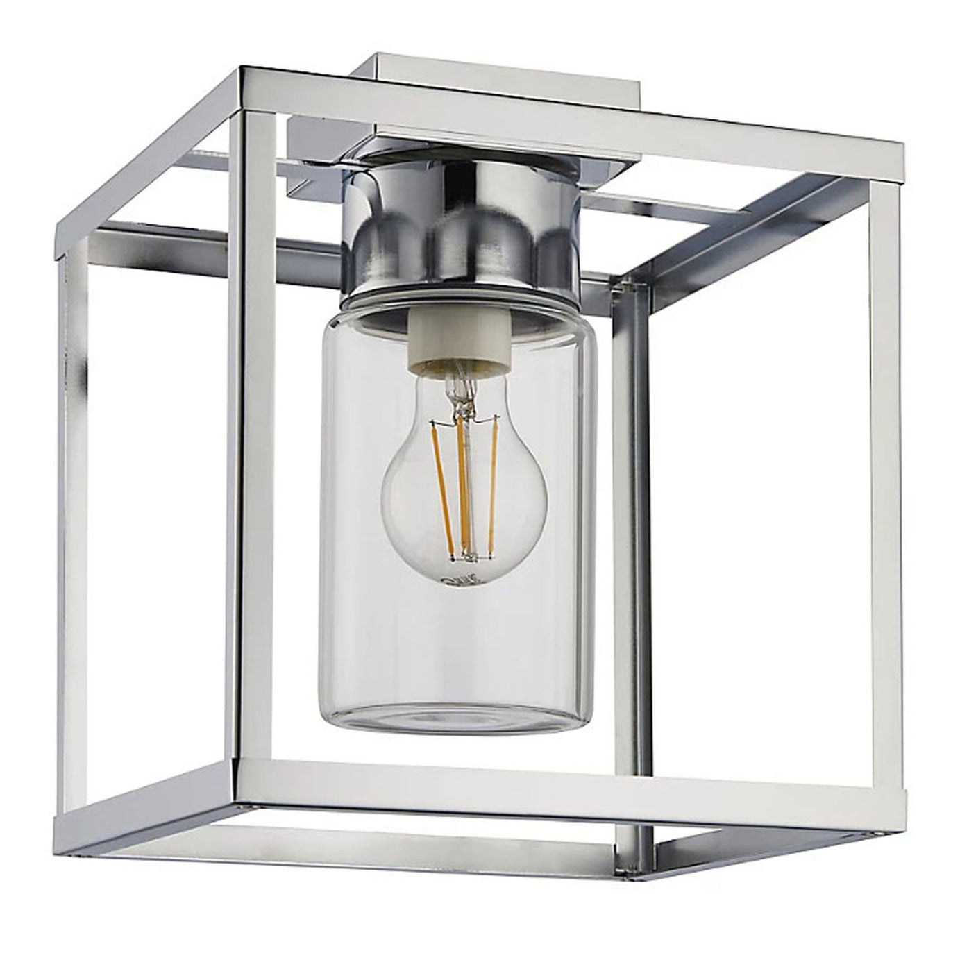 Bathroom Ceiling Light Chrome Effect Square Glass Shade Metal Modern Any Room - Image 3