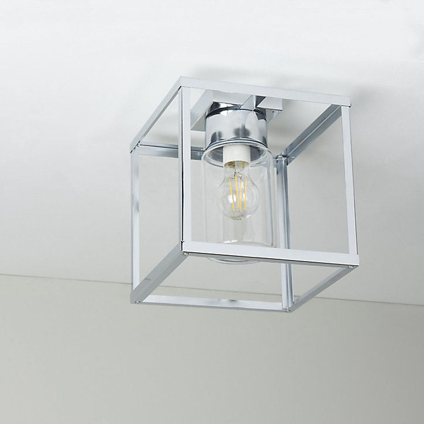 Bathroom Ceiling Light Chrome Effect Square Glass Shade Metal Modern Any Room - Image 4