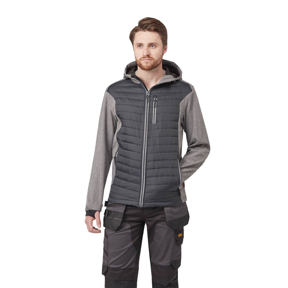 Site Mens Work Jacket Softshell Black Grey Pockets Padded Slim Water Repellent L - Image 3