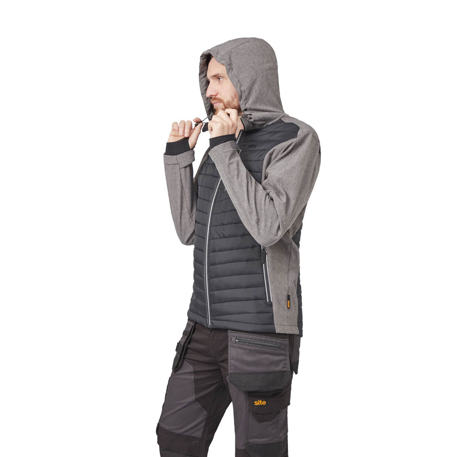 Site Mens Work Jacket Softshell Black Grey Pockets Padded Slim Water Repellent L - Image 4