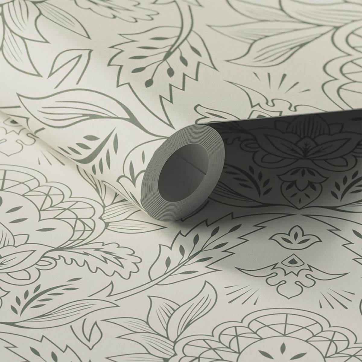 Wallpaper Damask 01 Textured Green White Matt Patterned Nature Erthy Modern - Image 1