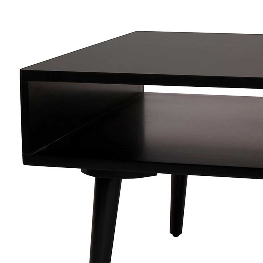 Coffee Table Matt Black Rectangular Wooden With Window Shelf And Drawer Modern - Image 5