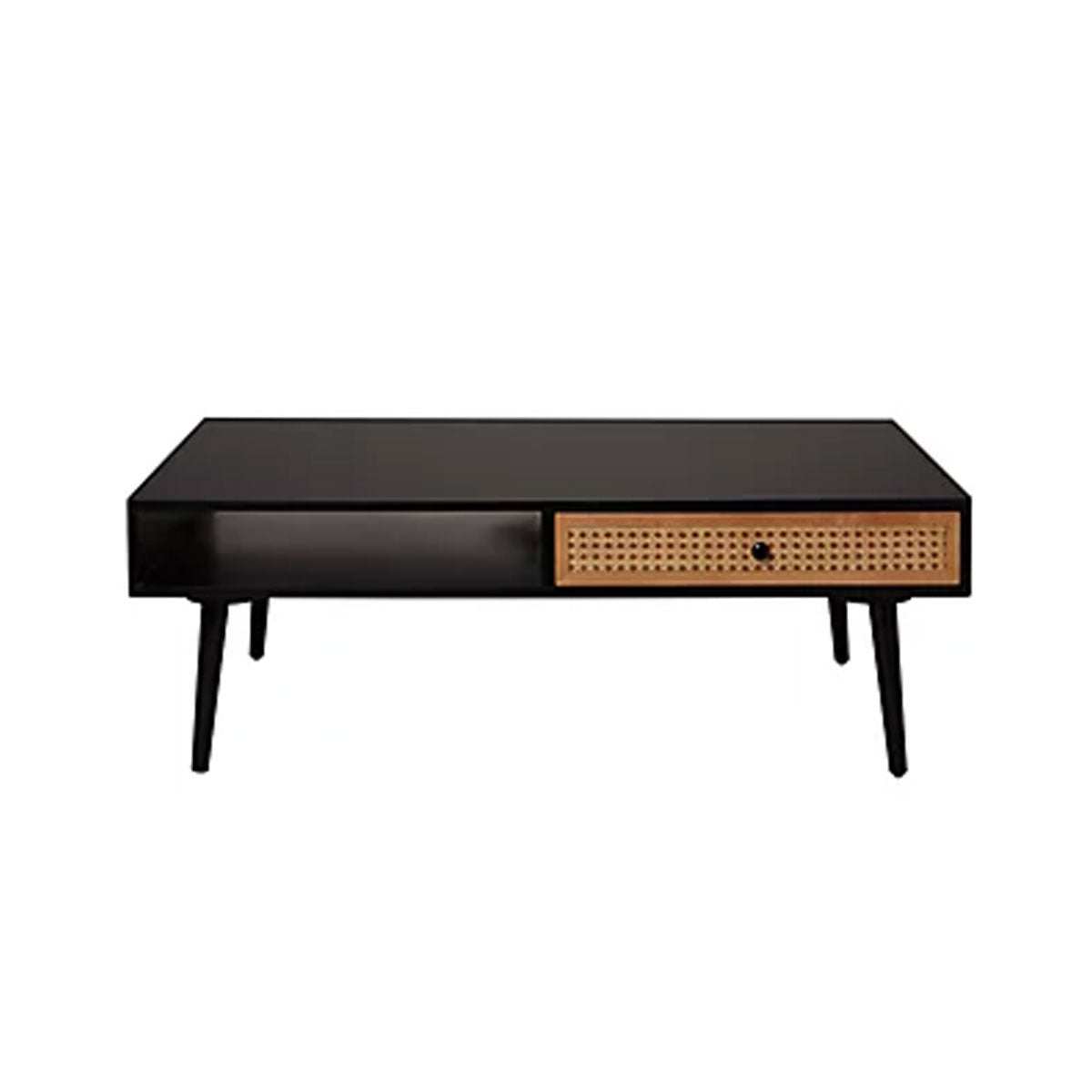 Coffee Table Matt Black Rectangular Wooden With Window Shelf And Drawer Modern - Image 3