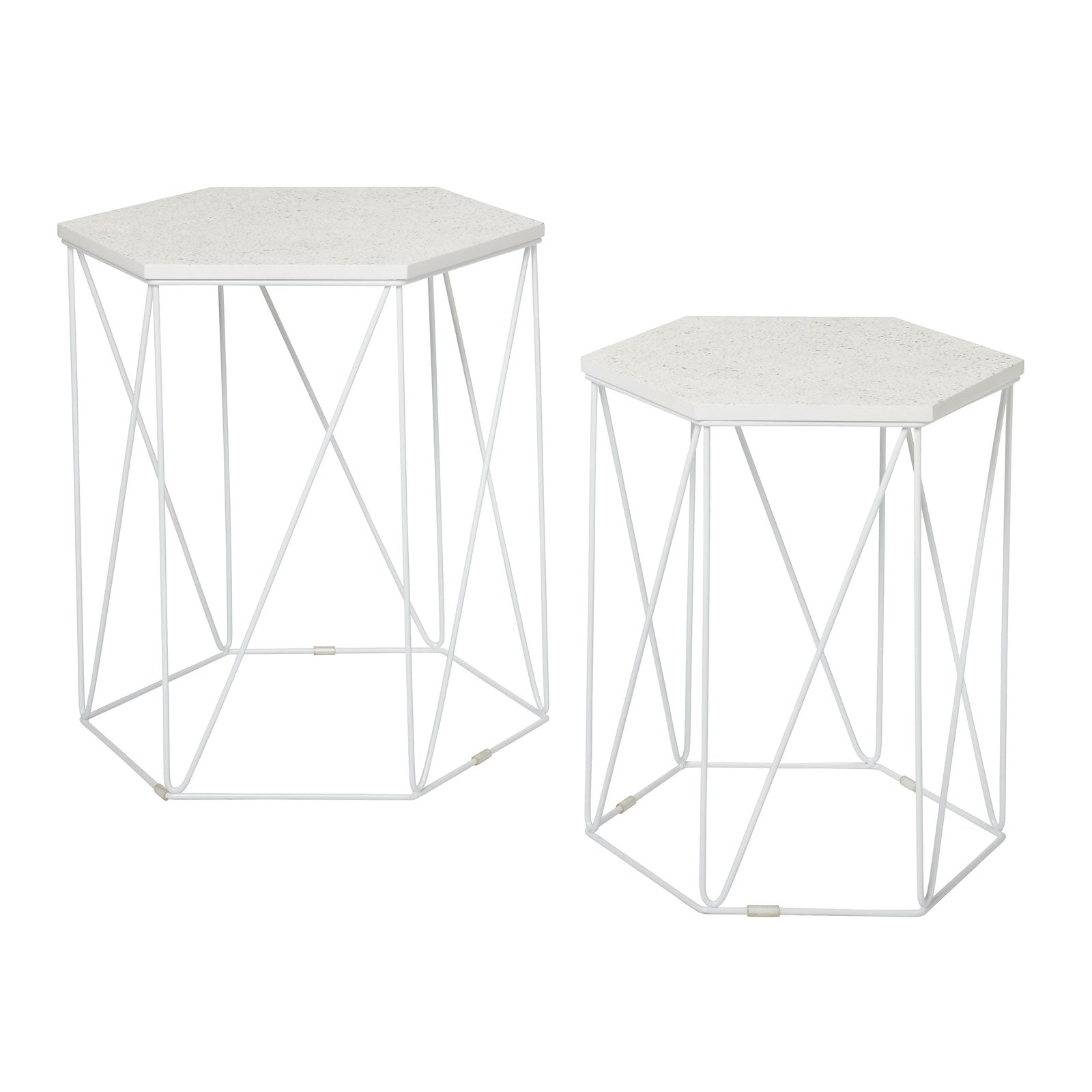 Side Table White Marble Effect Living Room Bedside Sofa Contemporary Set Of 2 - Image 1
