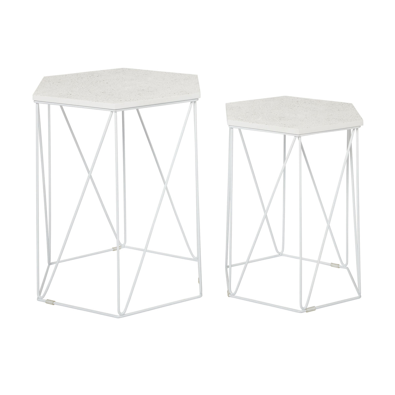 Side Table White Marble Effect Living Room Bedside Sofa Contemporary Set Of 2 - Image 2