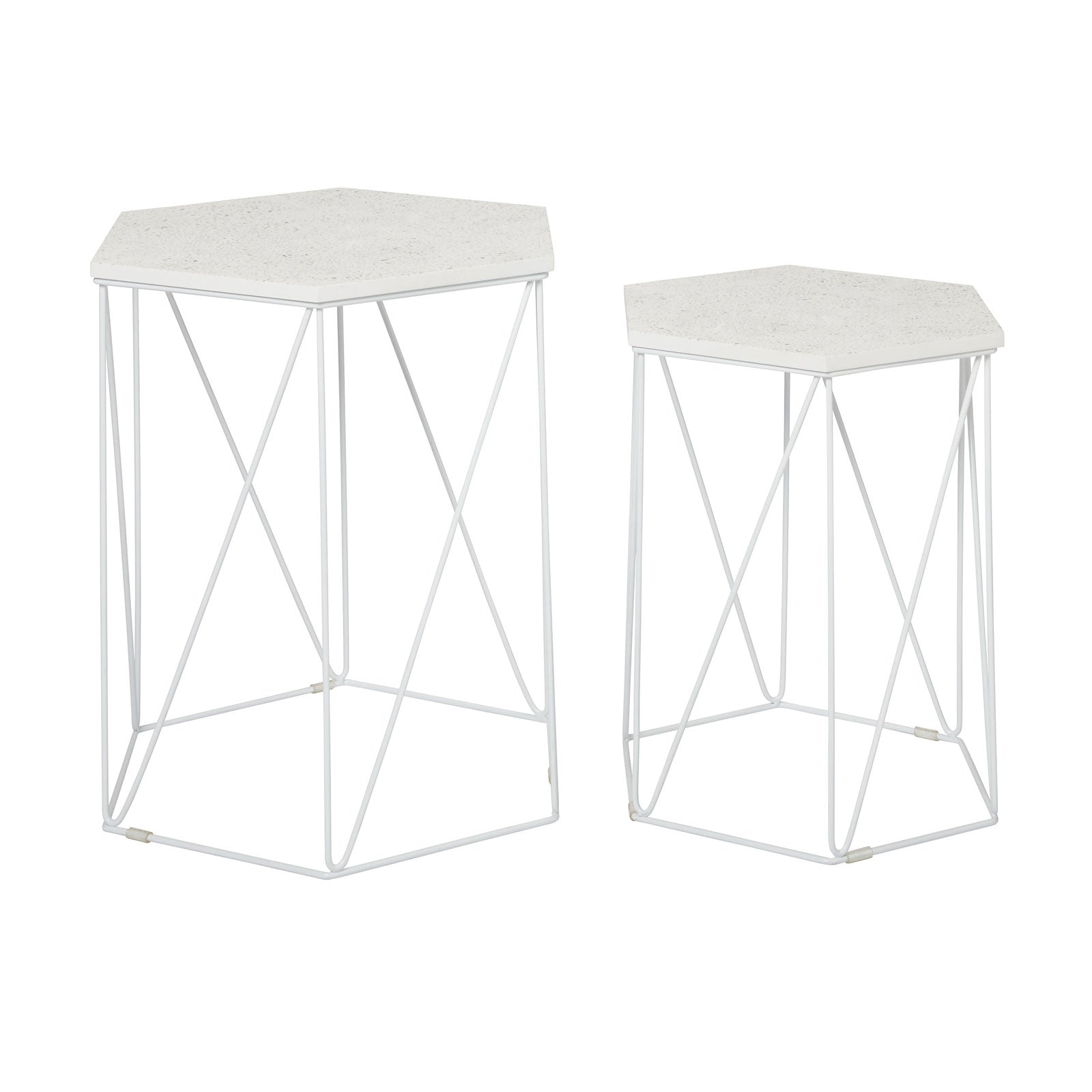 Side Table White Marble Effect Living Room Bedside Sofa Modern Set Of 2 - Image 2
