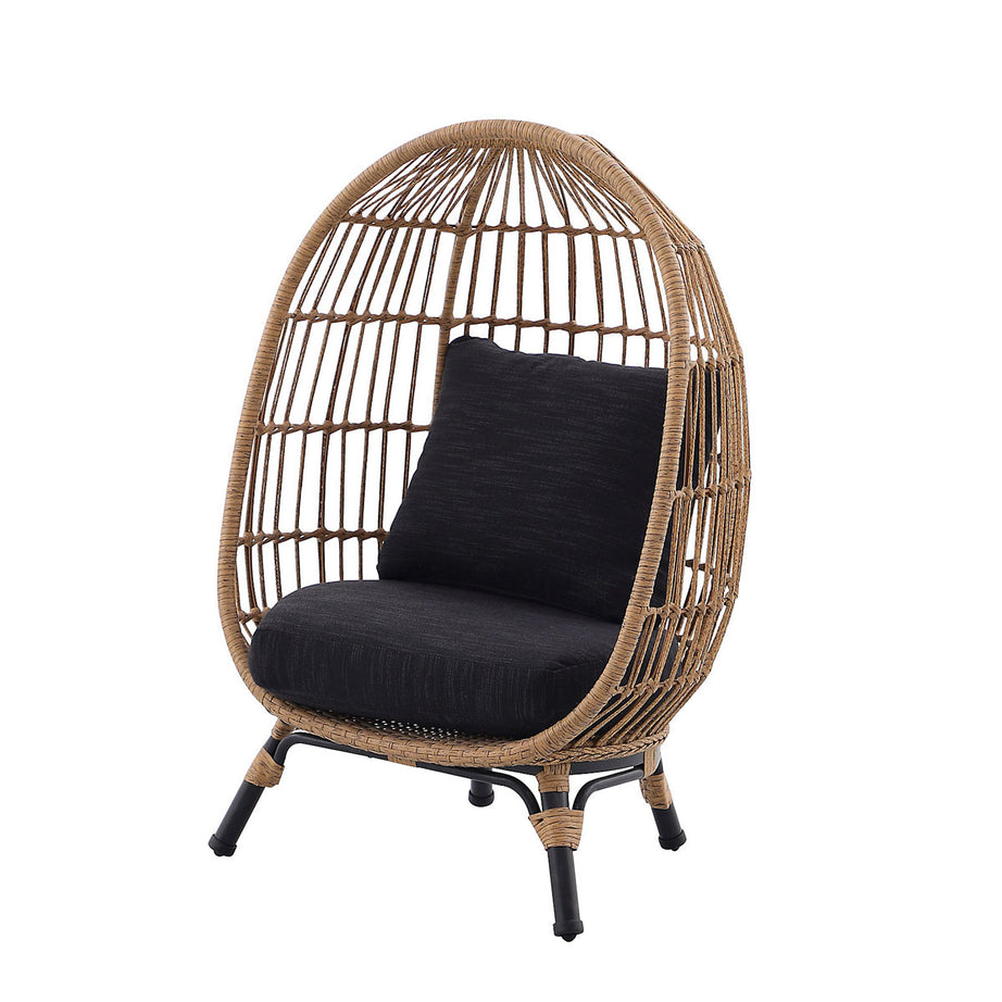 Kids Egg Chair Garden Rattan Effect Steel Grey With Cushions Modern Outdoor - Image 1