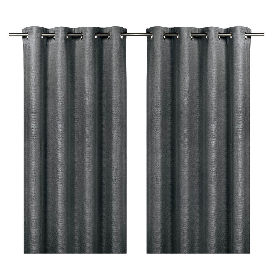 Eyelet Curtain Pair Blackout Grey Chevron Lined Bay Window (W)228 (L)228cm - Image 1