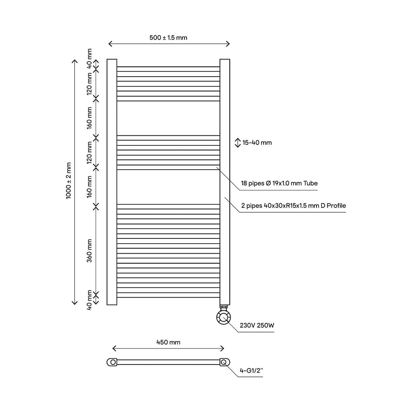 Flomasta Electric Towel Rail Radiator Black Flat Bathroom Warmer Ladder 100x50cm - Image 2