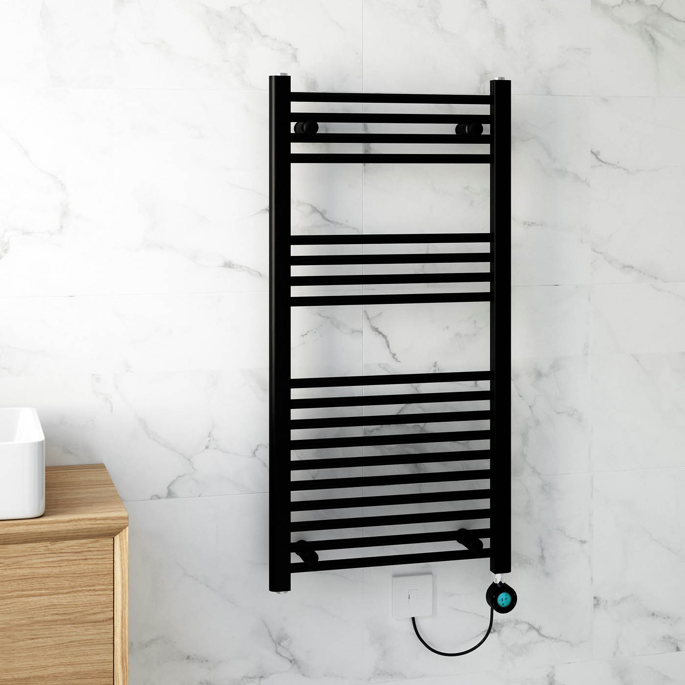 Flomasta Electric Towel Rail Radiator Black Flat Bathroom Warmer Ladder 100x50cm - Image 5