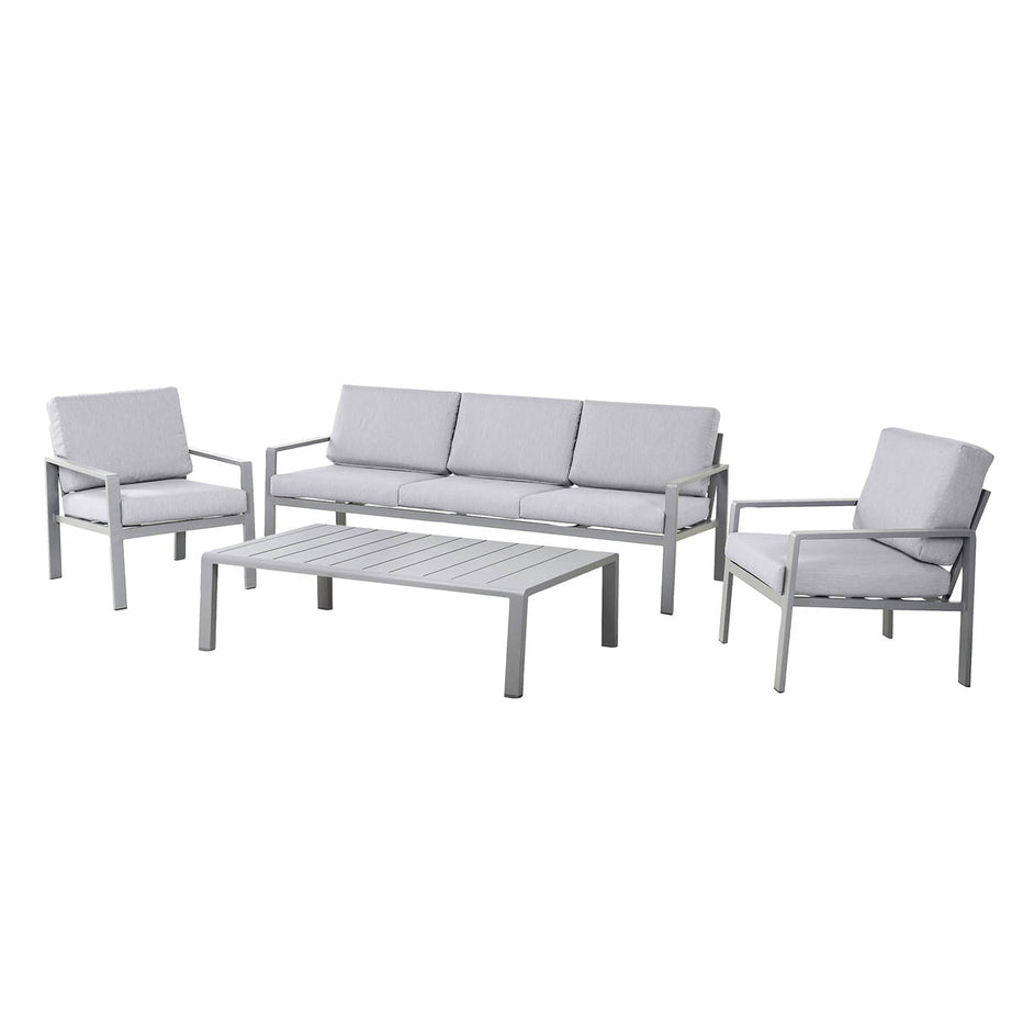 Outdoor Coffee Set 5 Seater Sofa Chair Table Steel Grey Garden Furniture - Image 1