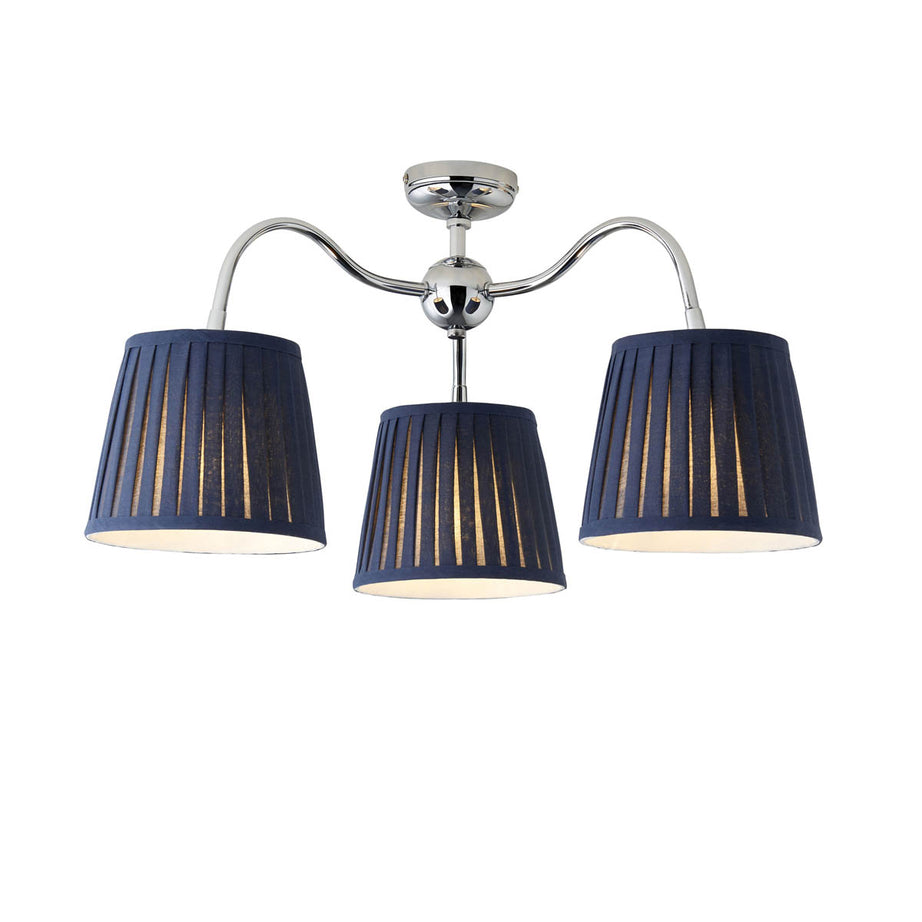 Ceiling Light 3 Lamp LED Pleated Fabric Navy Silver Metal Dimmable Contemporary - Image 2