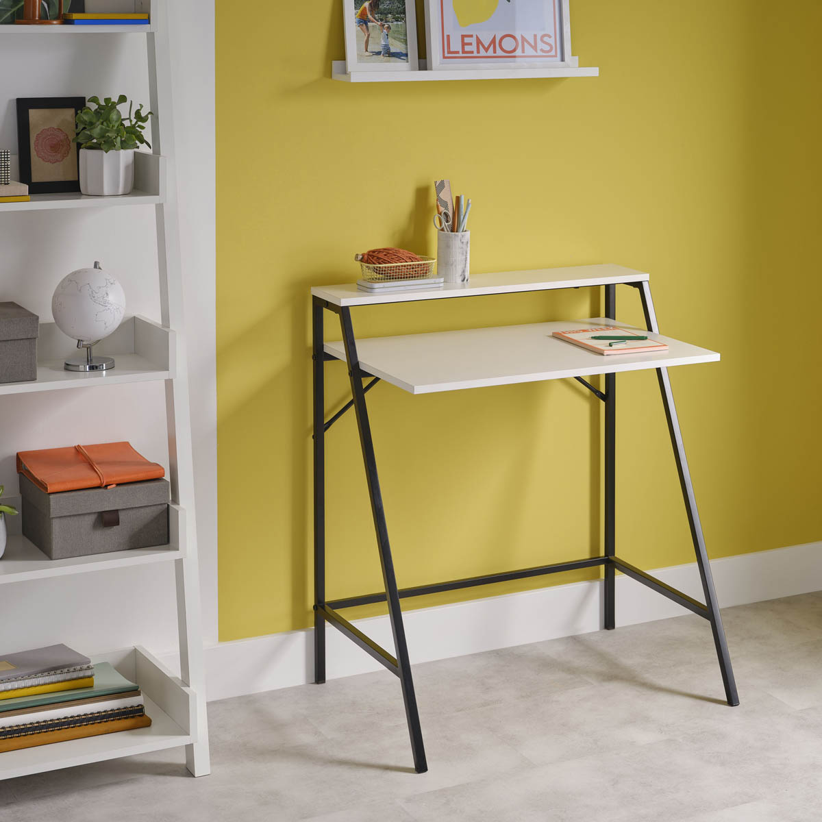 Manera Two Shelf Desk Compact Matt White Home Office (H)840 (W)740 (D)515mm - Image 1