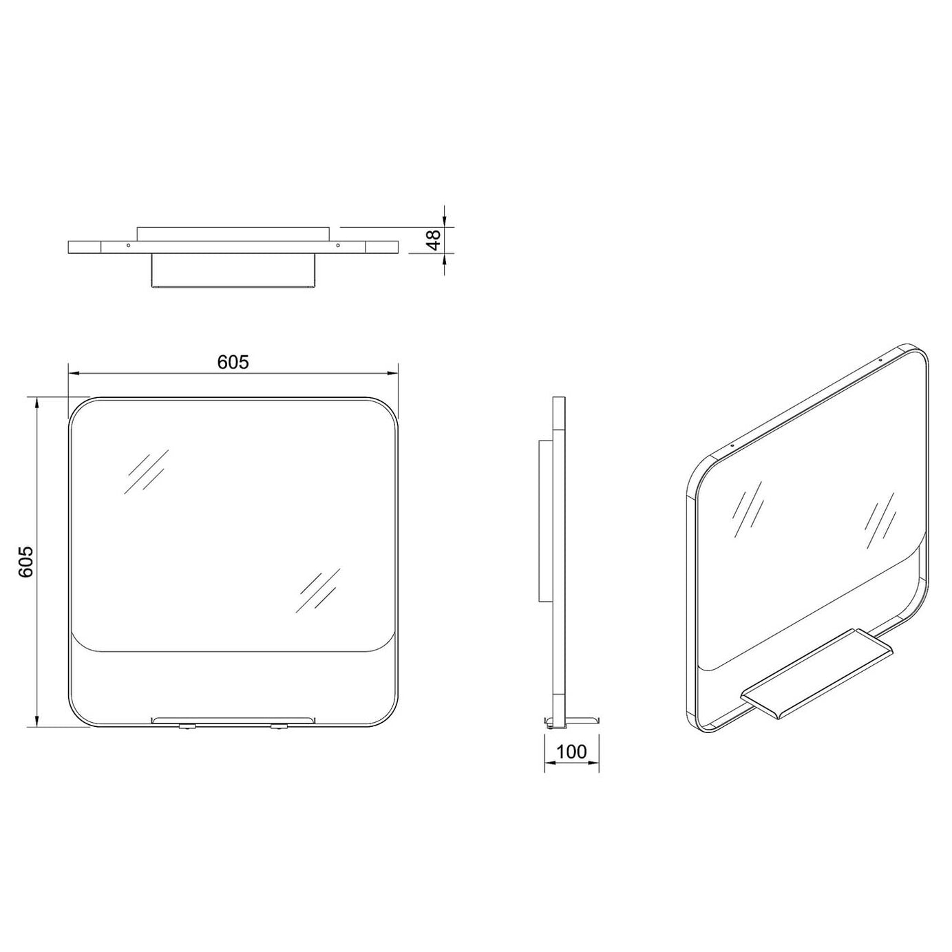 Bathroom Mirror Matt Black Aluminium Square Wall Mounted (H)60.5cm (W)60.5cm - Image 2