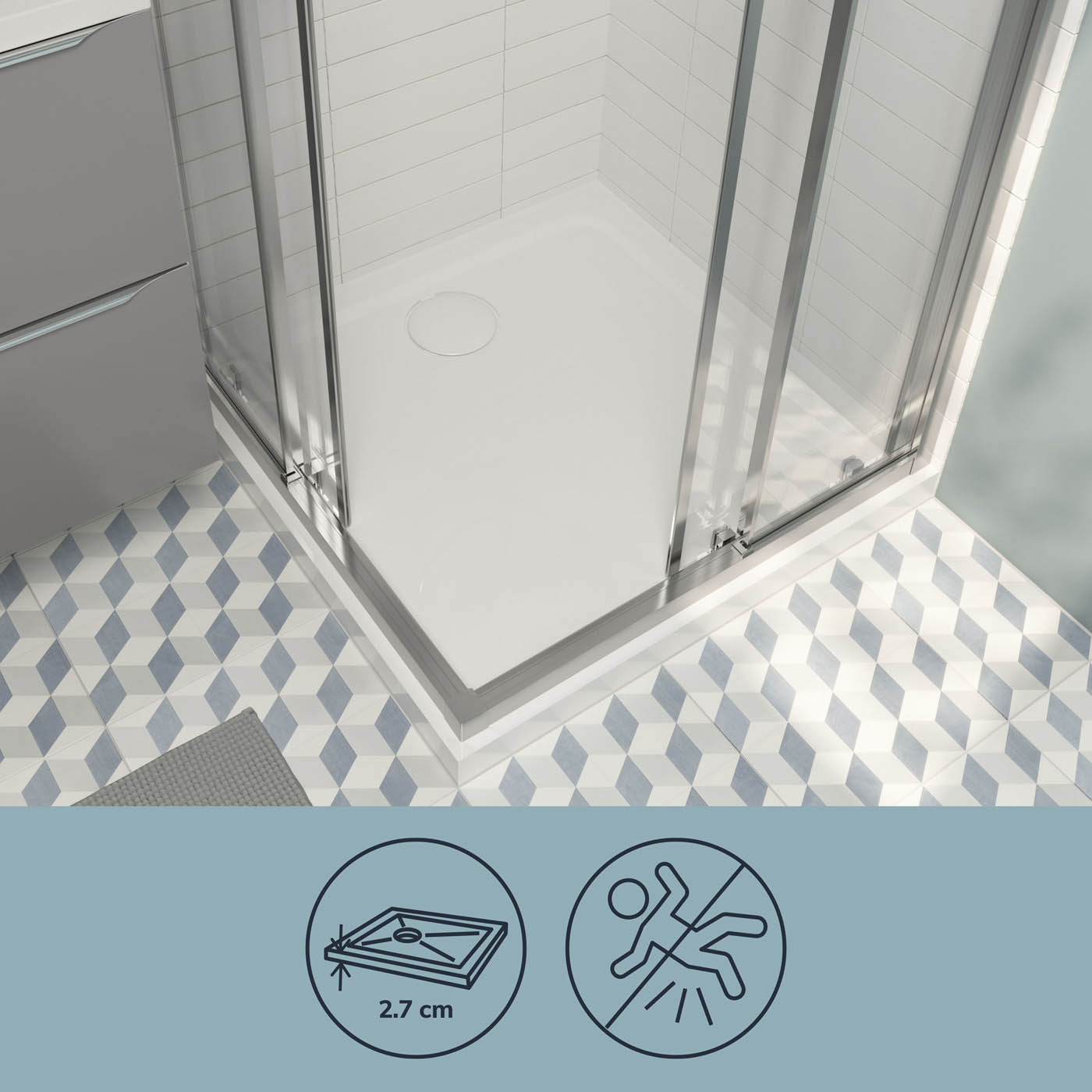 Teesta Shower Tray White Square Bathroom Non-Slip (L)900 (W)900 (H) 27mm - Image 6