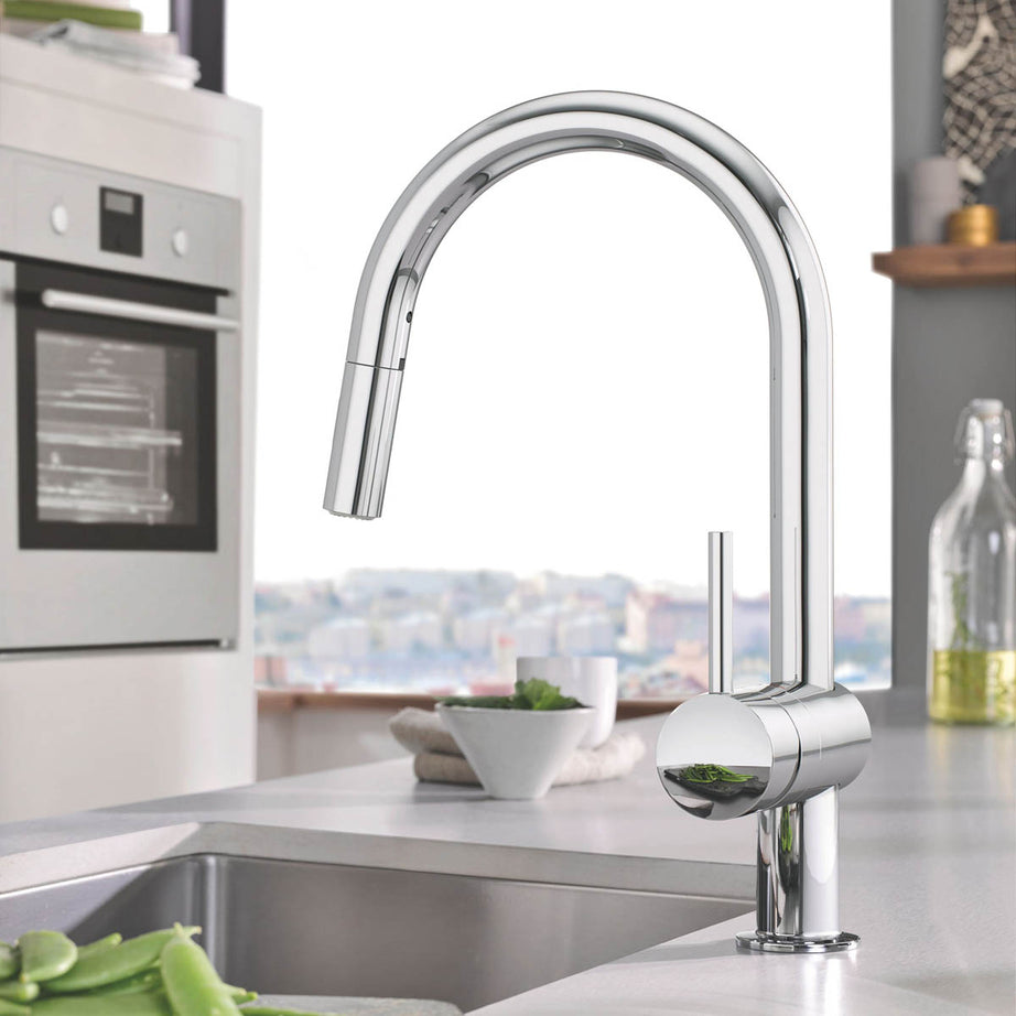 Grohe Kitchen Tap Mono Mixer Pull Out Chrome Single Lever Brass Modern Faucet - Image 3