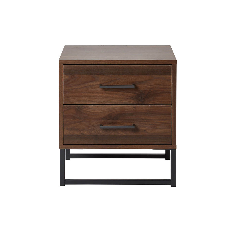 Zorras Bedside Table 2 Drawer Deep Walnut Effect Industrial (H)500(W)460(D)400mm - Image 3