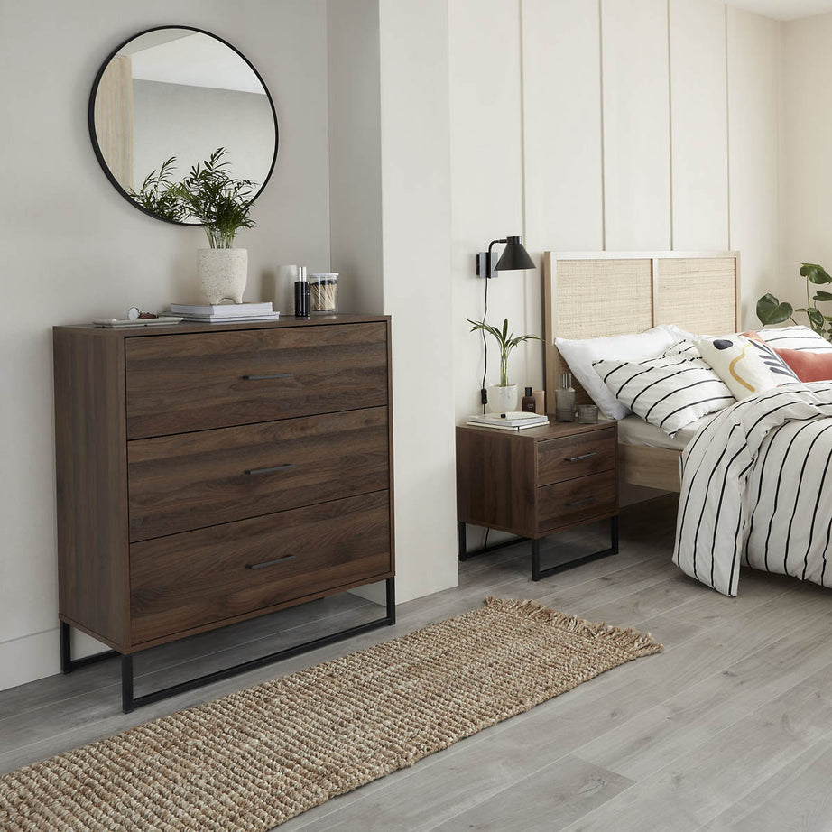 Zorras Bedside Table 2 Drawer Deep Walnut Effect Industrial (H)500(W)460(D)400mm - Image 4