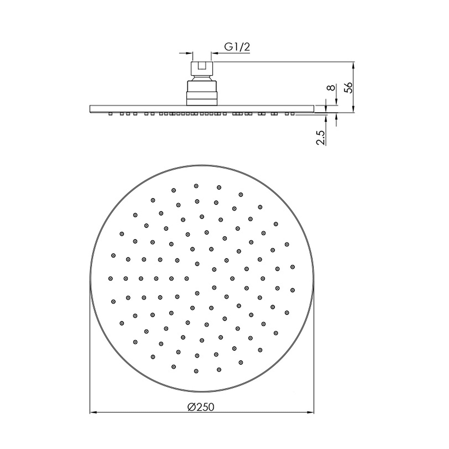 Aquadry Shower Head Fixed Round Single Spray Pattern Brass Black Matt 250mm - Image 3
