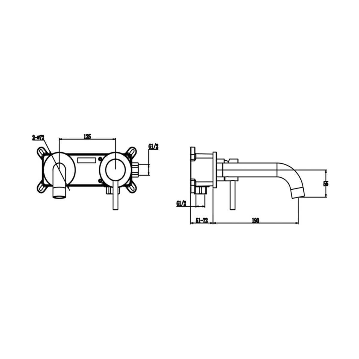 Bath Filler Tap Mixer Matt Black Round Wall Mounted Single Lever Bathroom - Image 3