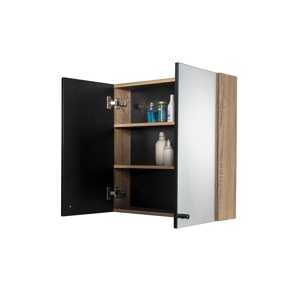 Mirrored Bathroom Cabinets Wall Mounted  Double Door Matt Brown 60x60x18 - Image 1