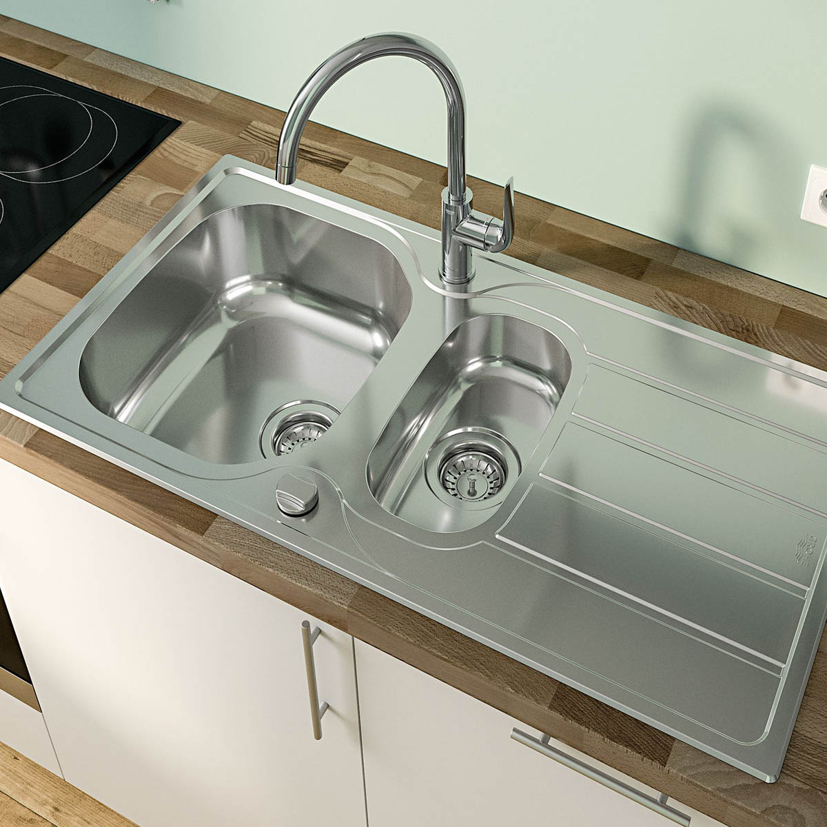 Grohe Kitchen Sink Polished Stainless Steel Reversible 1.5 Bowl 500 x 965mm - Image 7