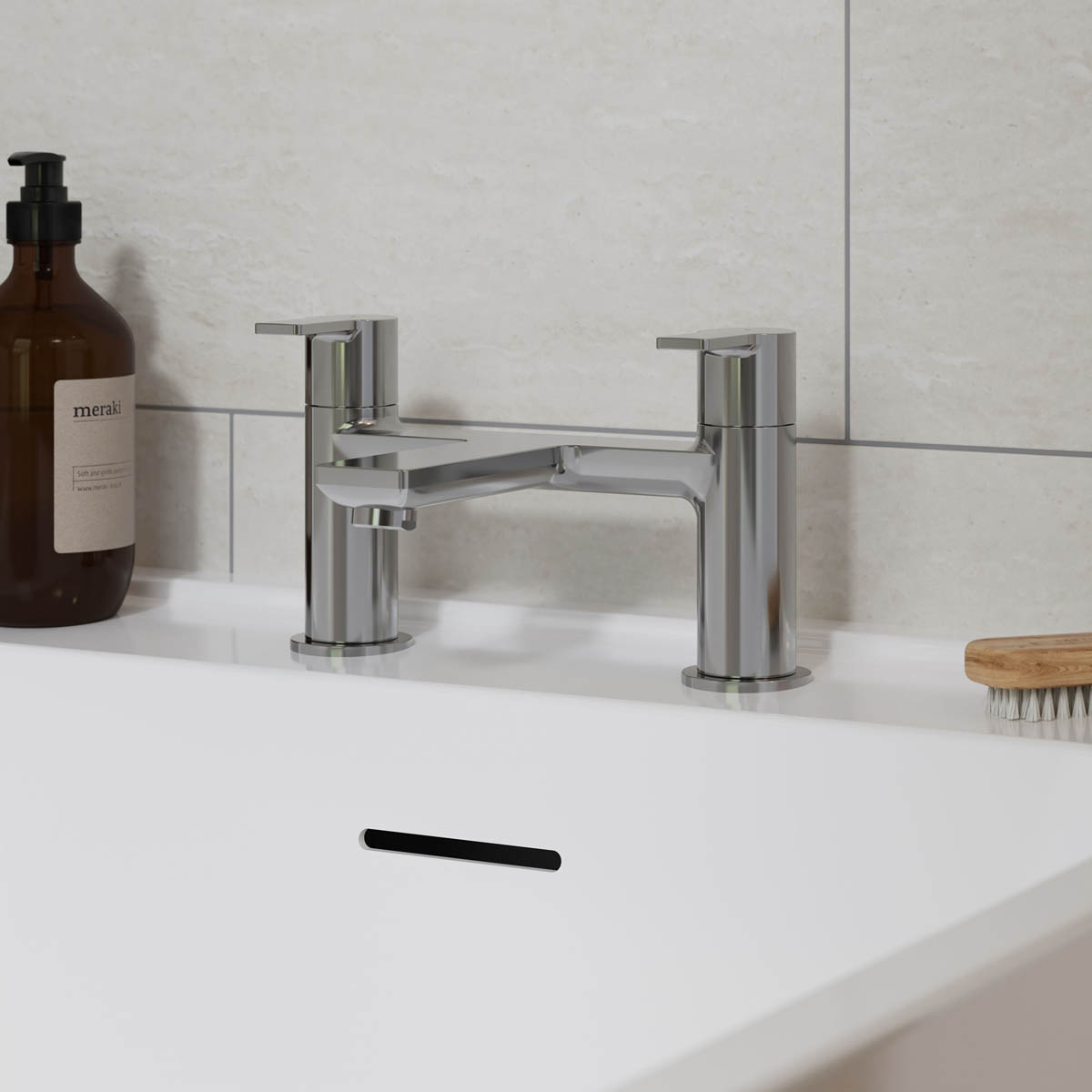 Bath Filler Tap Mixer Gloss Chrome Double Lever Contemporary Bathroom Faucet - Image 3