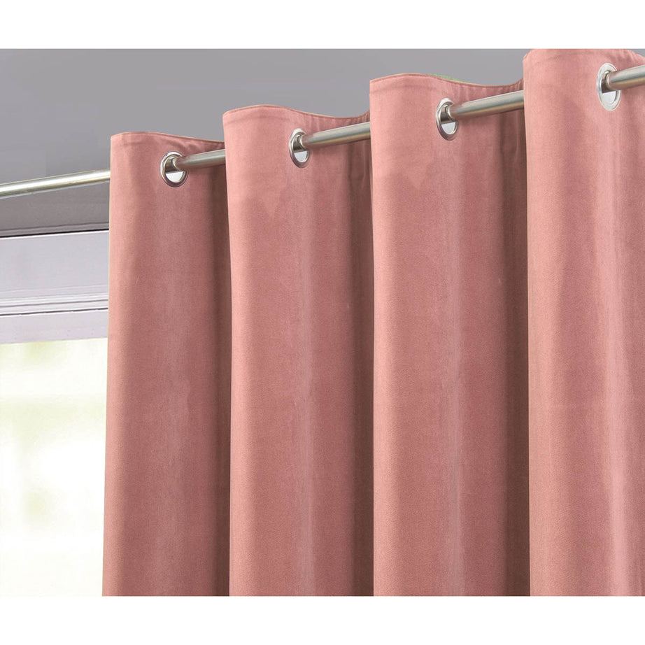 Curtain Lined Metal Eyelet Ring Pink Velvet Plain (W)228cm (L)228cm Pair - Image 4