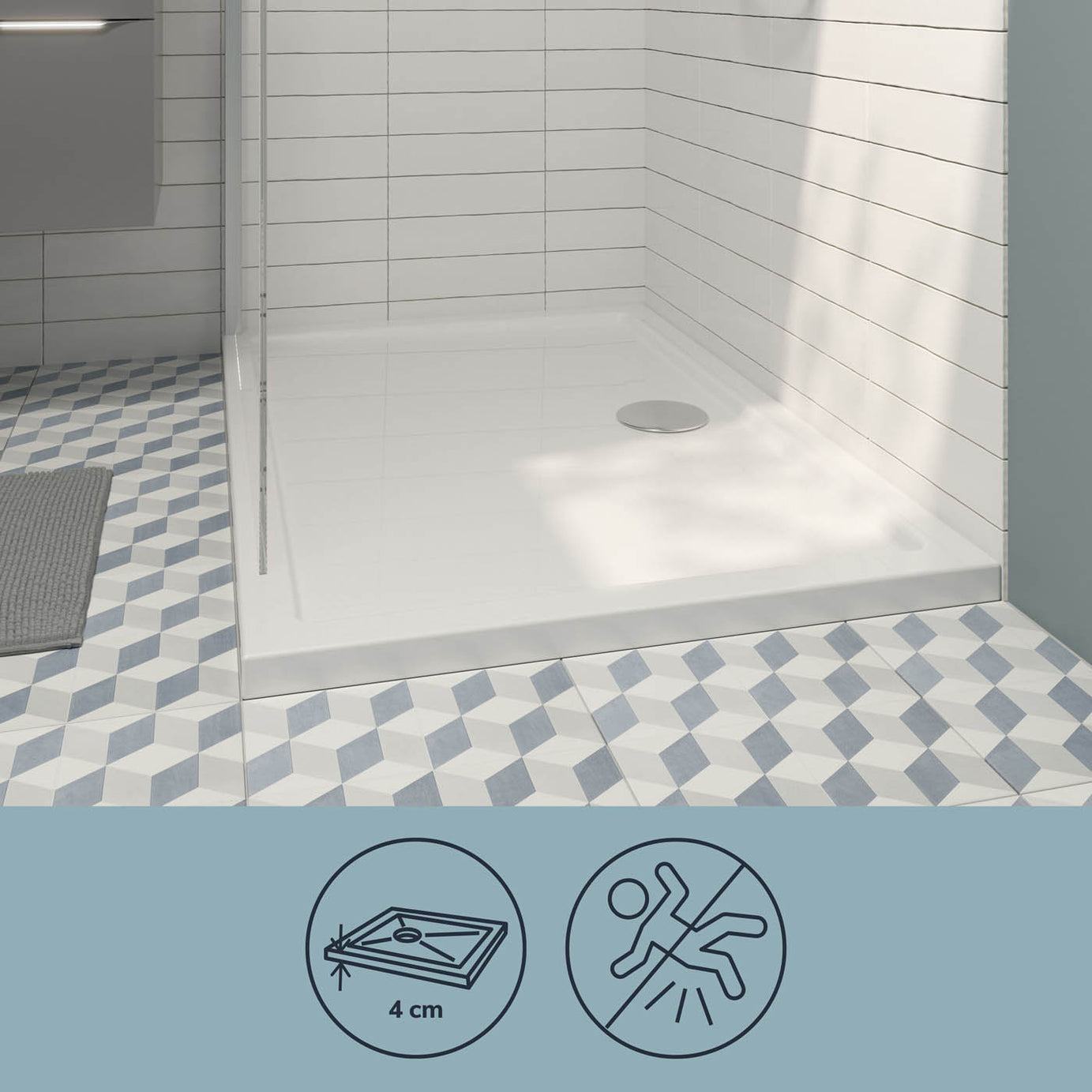 GoodHome Vorma Gloss White Rectangular Centre drain Shower tray (L)800mm (W)1200mm (H) 40mm - Image 4