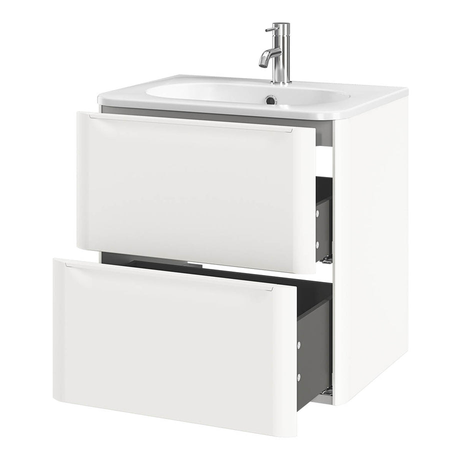 Bathroom Vanity Unit Matt White Wall Mounted 2 Drawers Storage (H)60x(W)60cm - Image 9