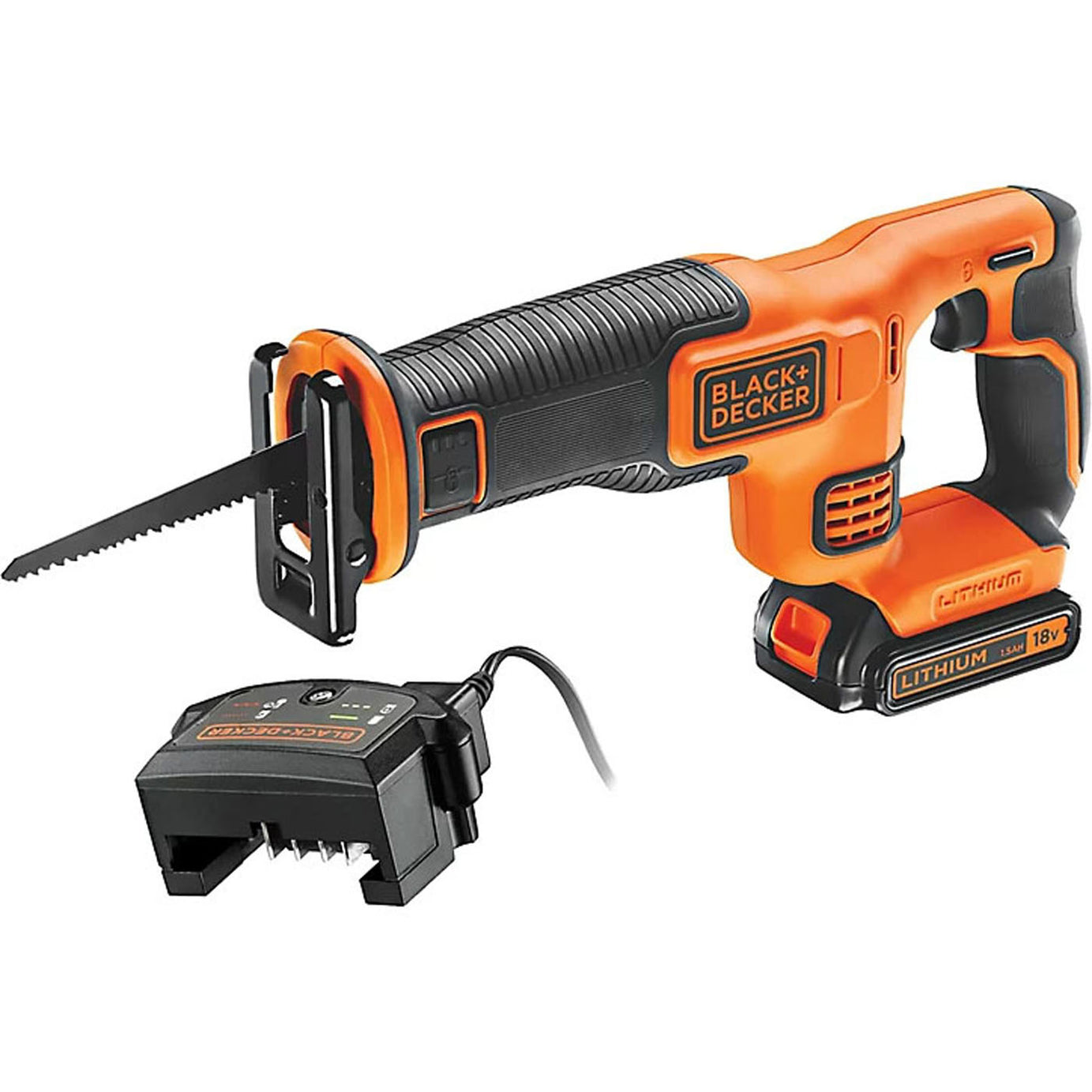 Black+Decker Reciprocating Saw Cordless 18V 1.5Ah Li-ion BDCR18C1-GB Soft Grip - Image 1