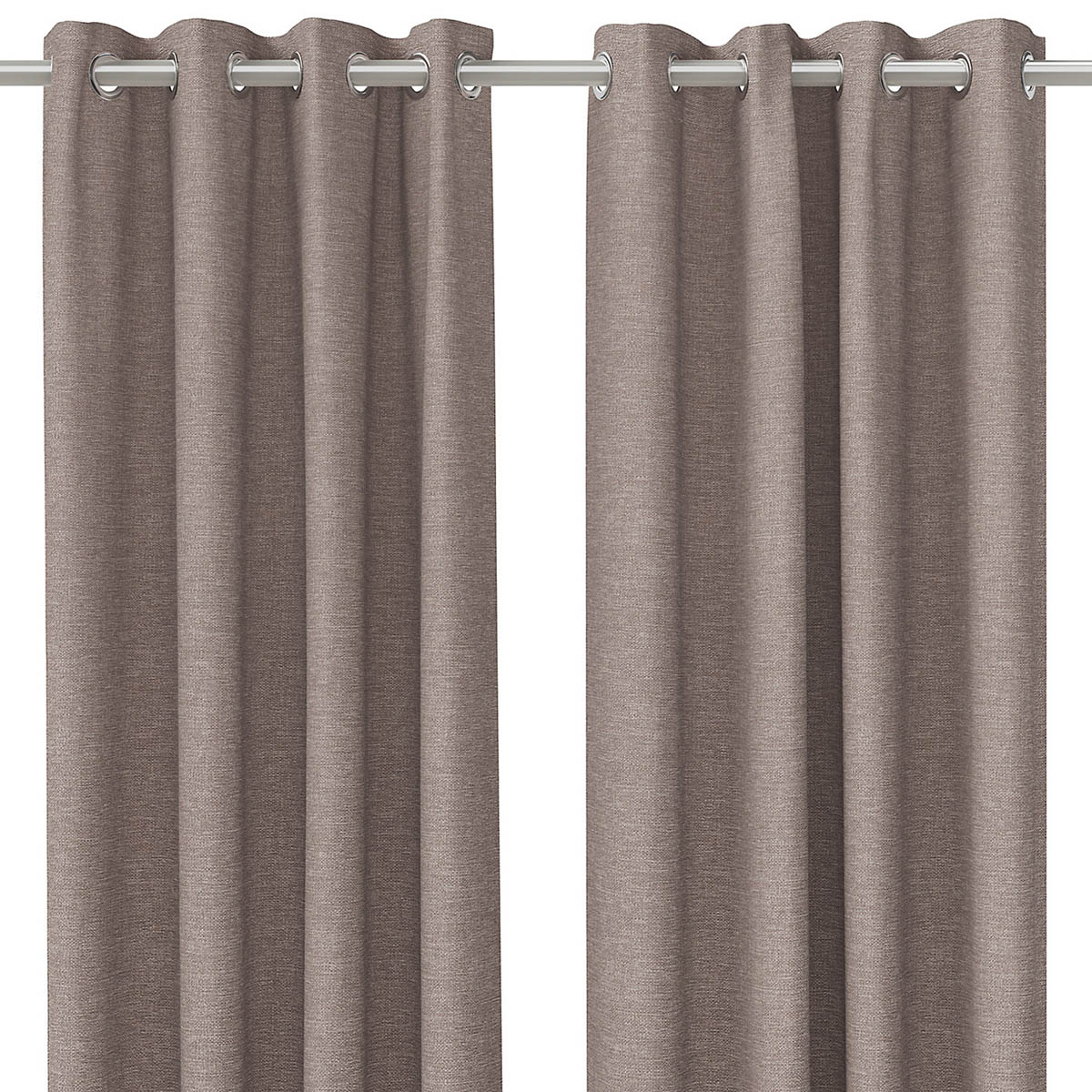 Eyelet Curtain Pair Lined Taupe Plain Bay Window Woven Effect (W)228cm (L)228cm - Image 1