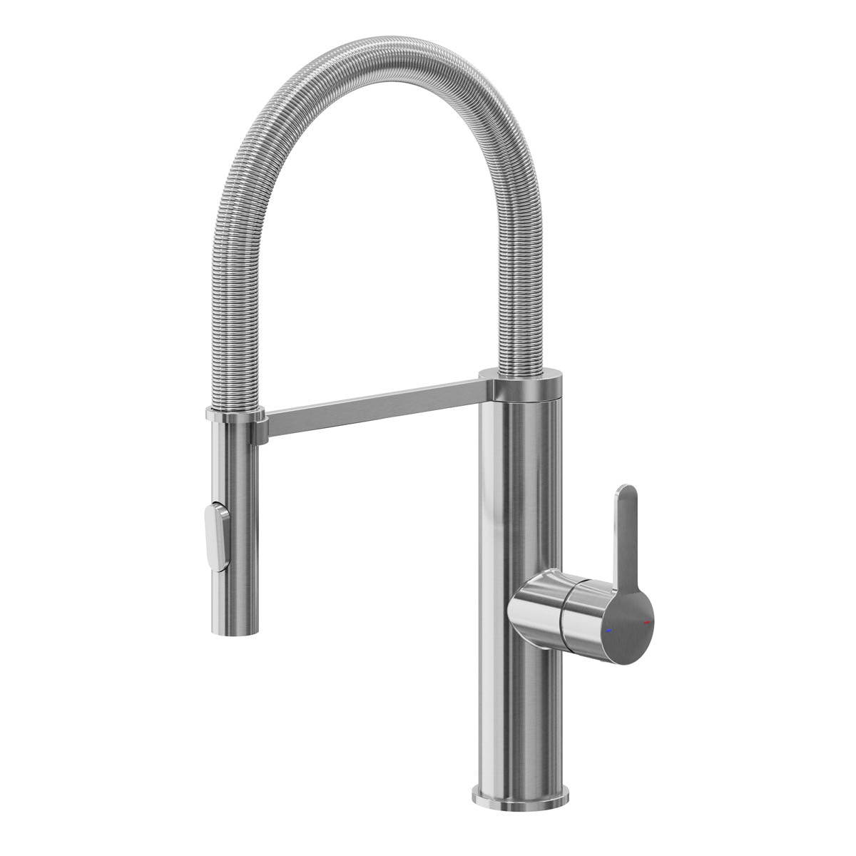 Kitchen Sink Tap Mixer Stainless Steel Single Lever Spring Neck Swivel Spout - Image 1