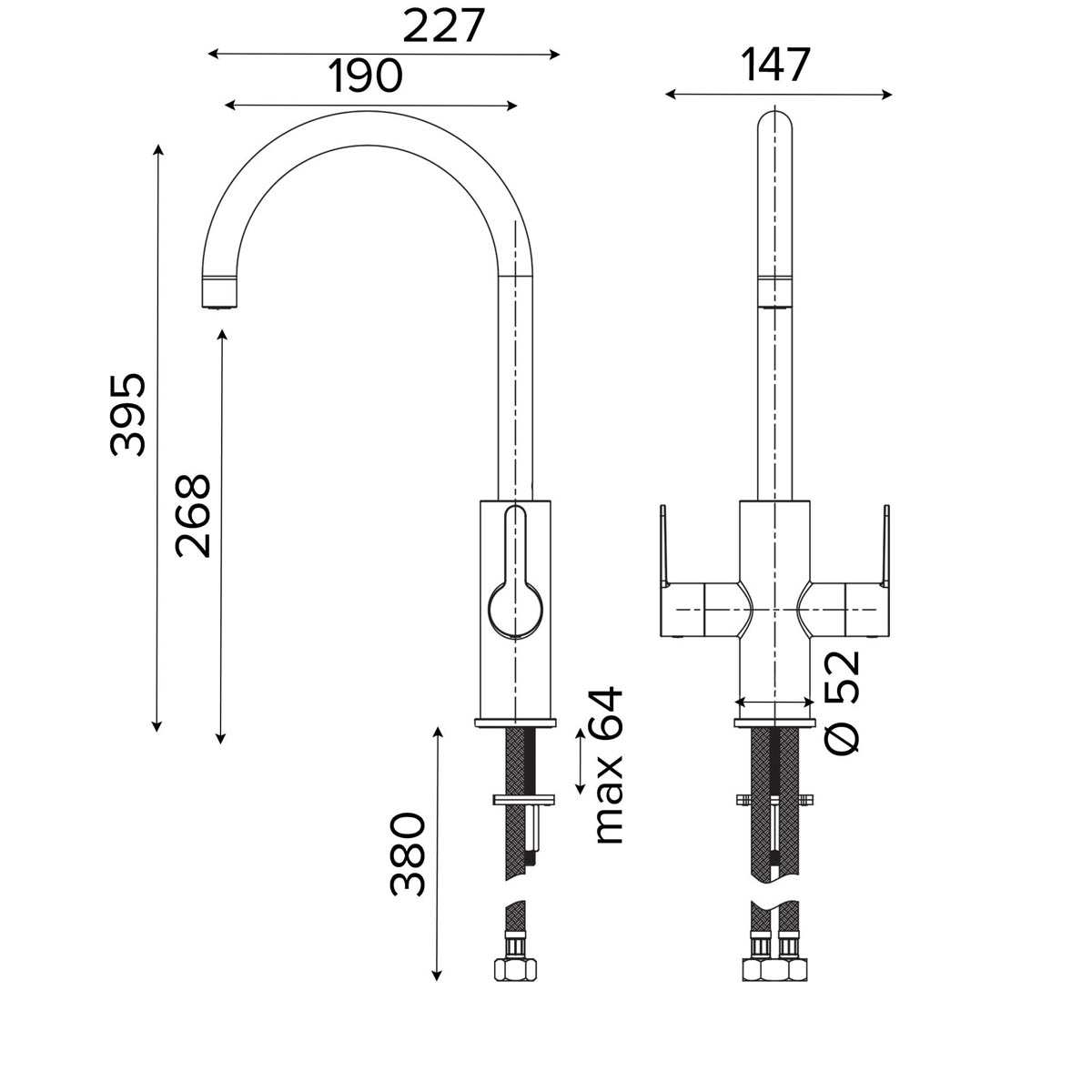 Kitchen MIxer Tap Copper Effect Twin Lever Faucet Swivel Spout Water Saving - Image 4