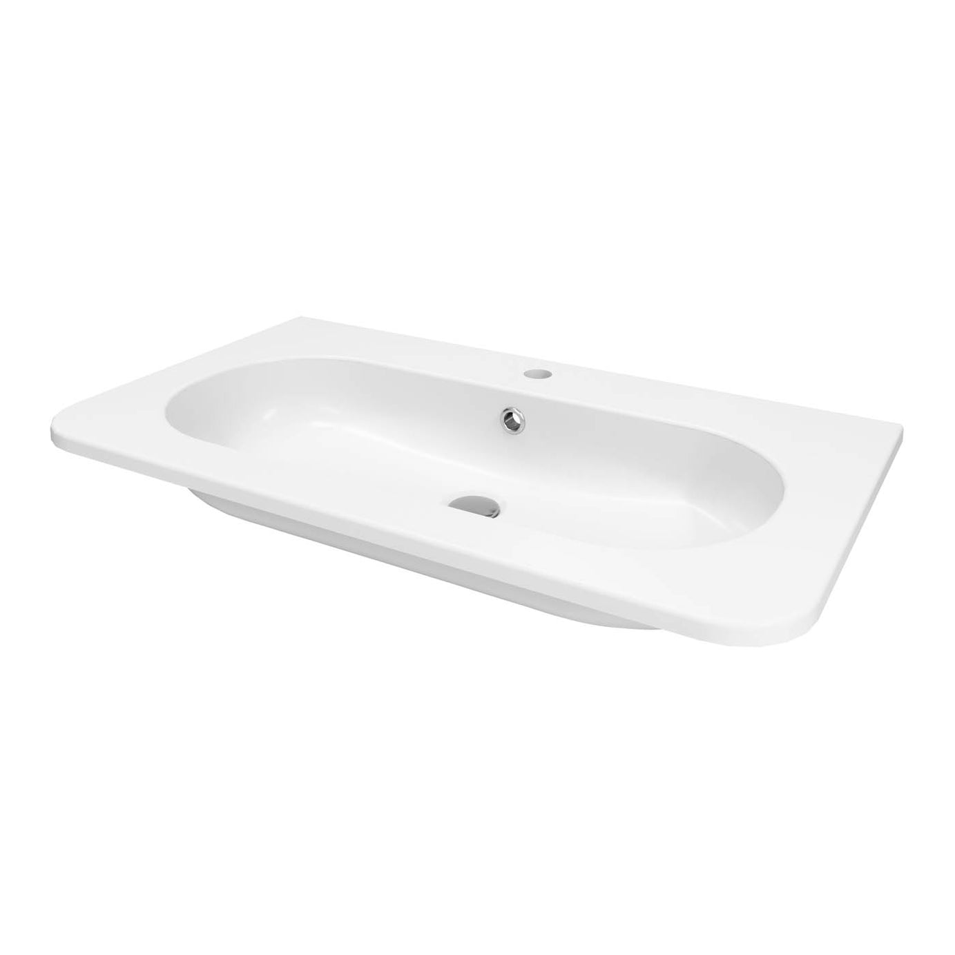 Bathroom Vanity Basin Sink Satin White Rectangular Resin Waste Modern 80.4cm - Image 1