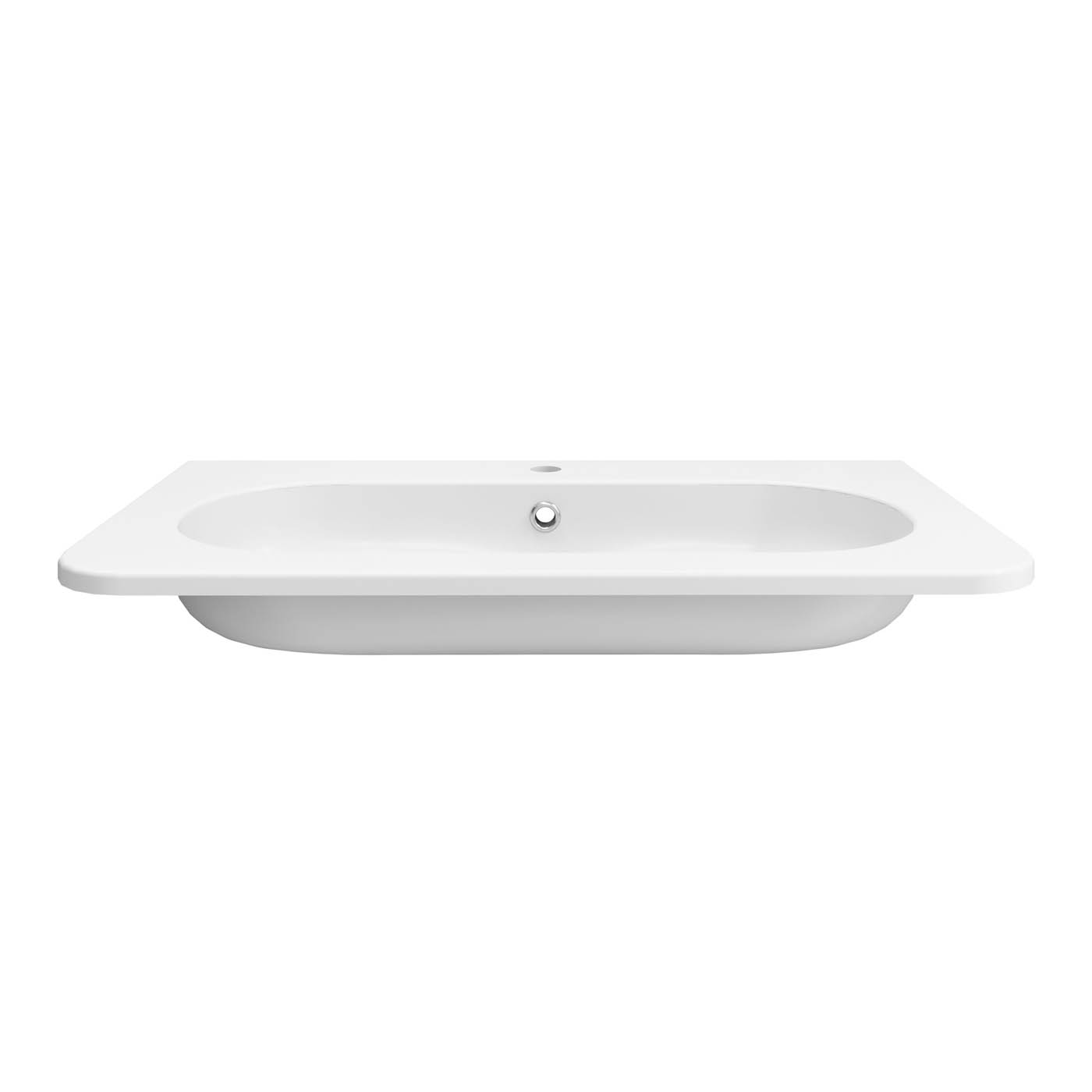 Bathroom Vanity Basin Sink Satin White Rectangular Resin Waste Modern 80.4cm - Image 2