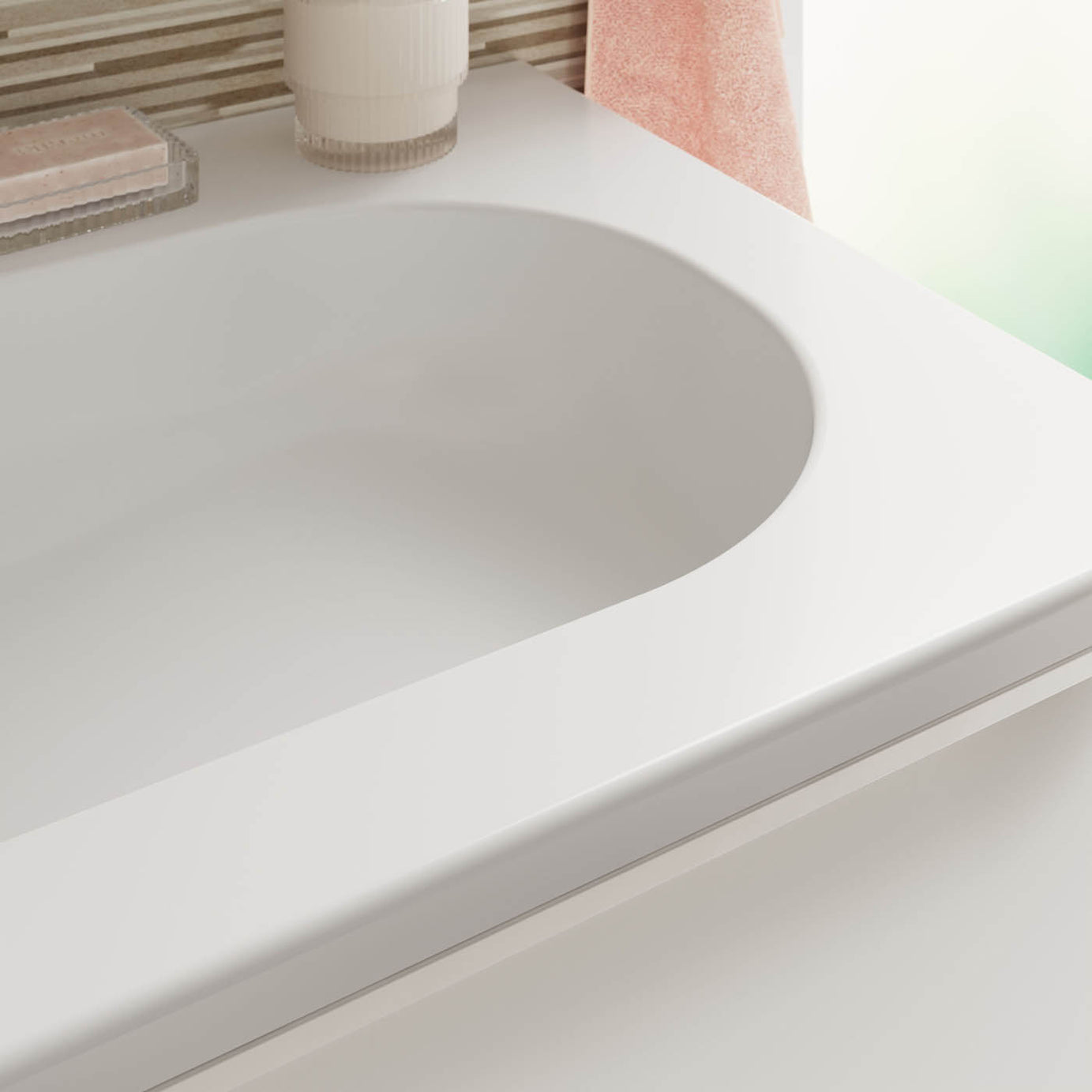 Bathroom Vanity Basin Sink Satin White Rectangular Resin Waste Modern 80.4cm - Image 6