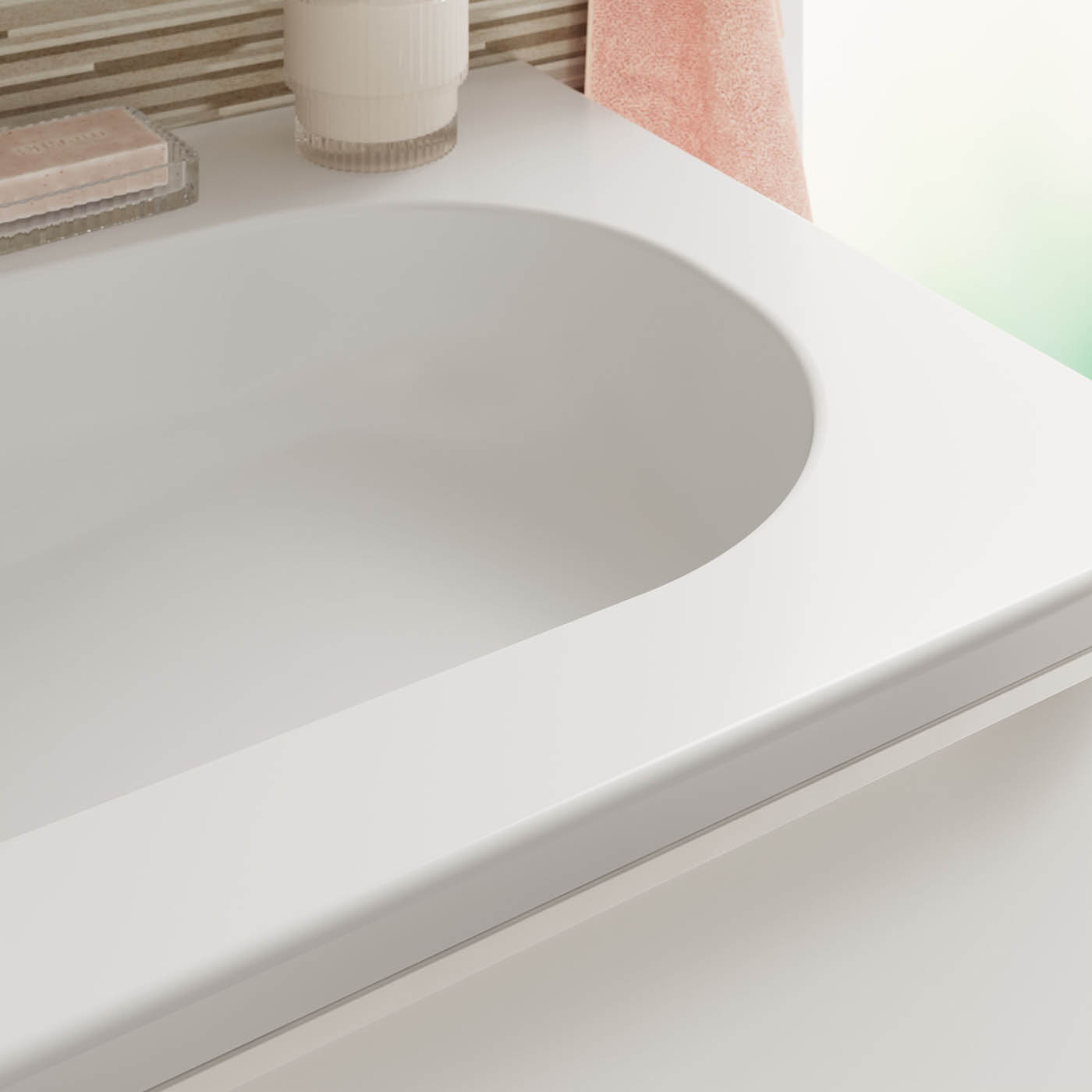 Bathroom Vanity Basin Sink Satin White Rectangular Resin Waste Modern 80.4cm - Image 6