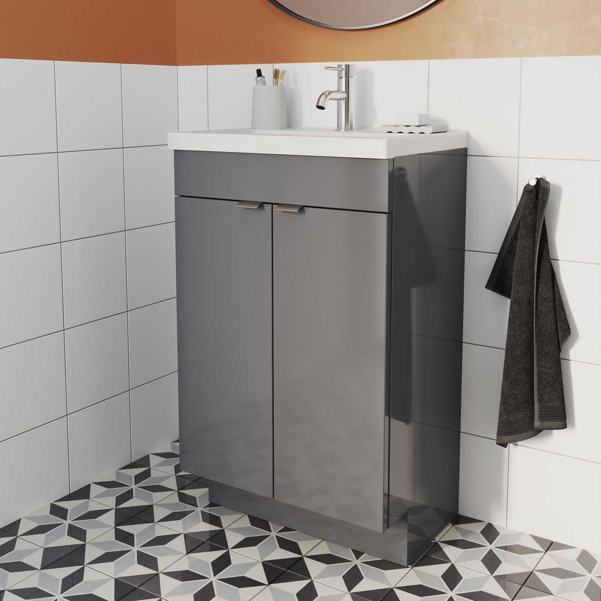 Bathroom Cabinet  Imandra Slimline Gloss Grey Double Vanity Unit H82xW50cm - Image 3