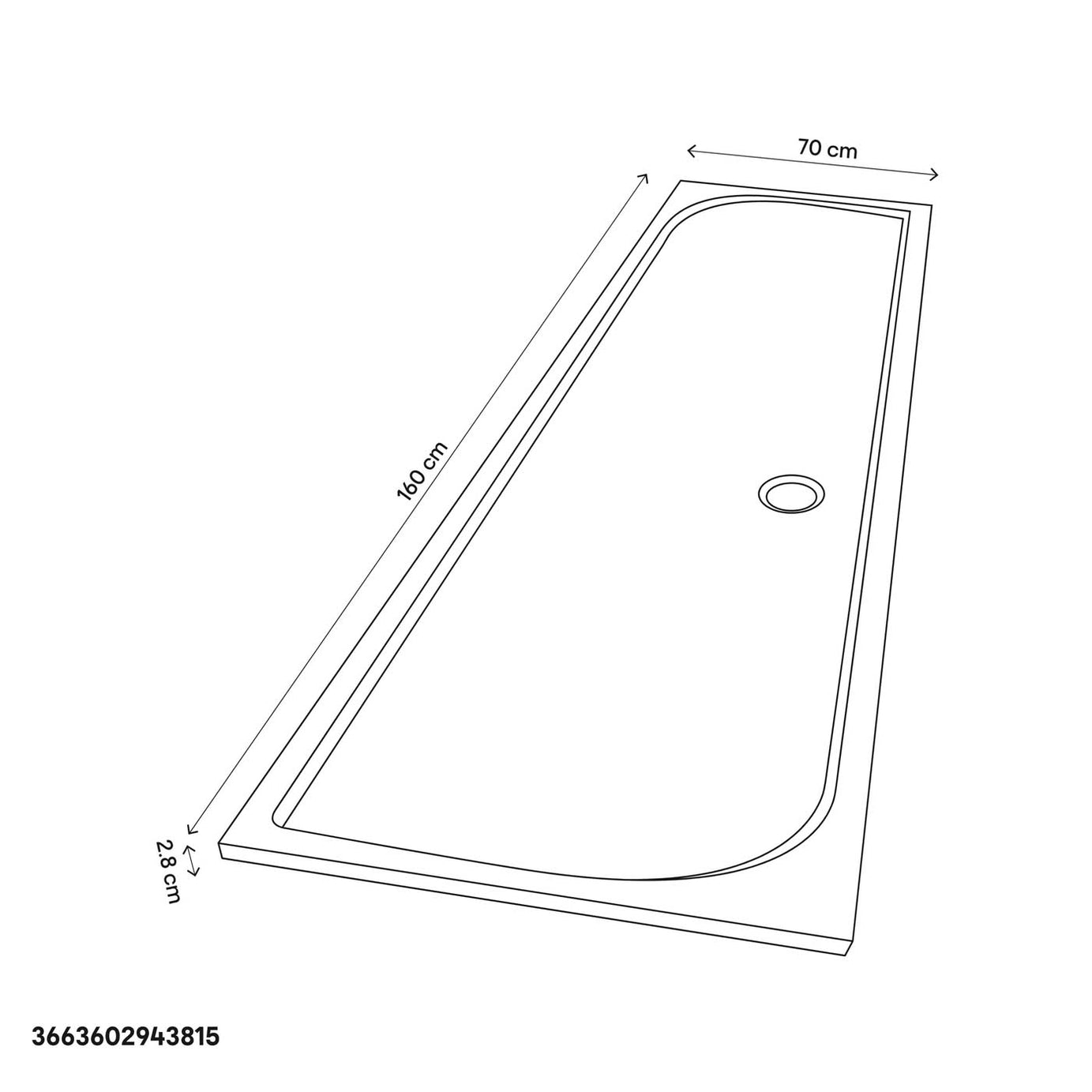 Shower Tray White Rectangular Centre Drain Anti Slip (L)1600mm (W)700mm (H) 27mm - Image 3