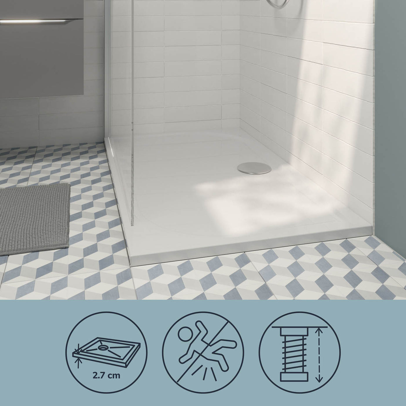 Shower Tray White Rectangular Centre Drain Anti Slip (L)1600mm (W)700mm (H) 27mm - Image 5