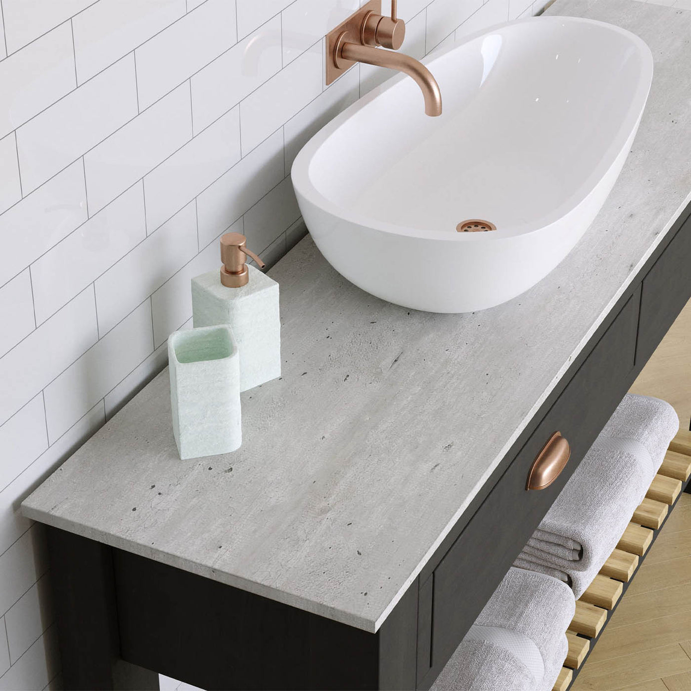 Bathroom Worktop Solid Core Laminate Grey Stone Effect (L)122 x (W)38.5cm - Image 3