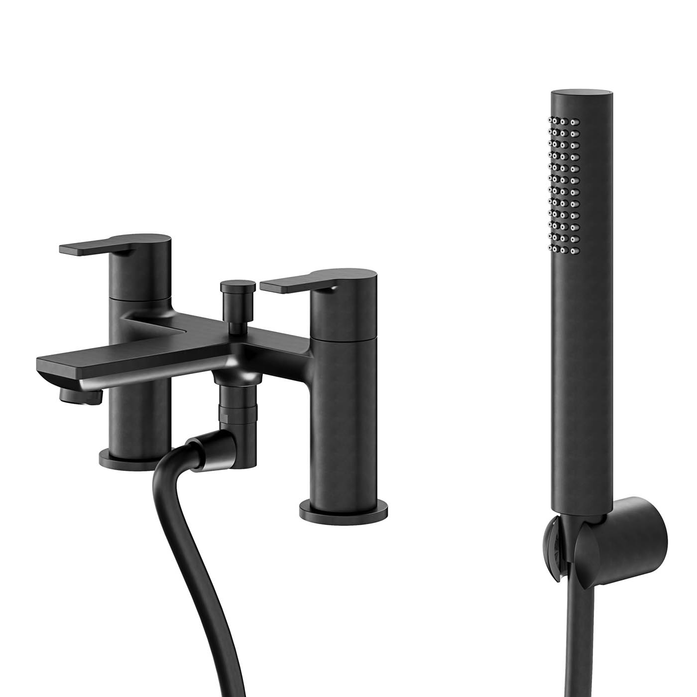 Bath Filler Tap Mixer Shower Matt Black Dual Lever ¼ Turn Single Spray Pattern - Image 1