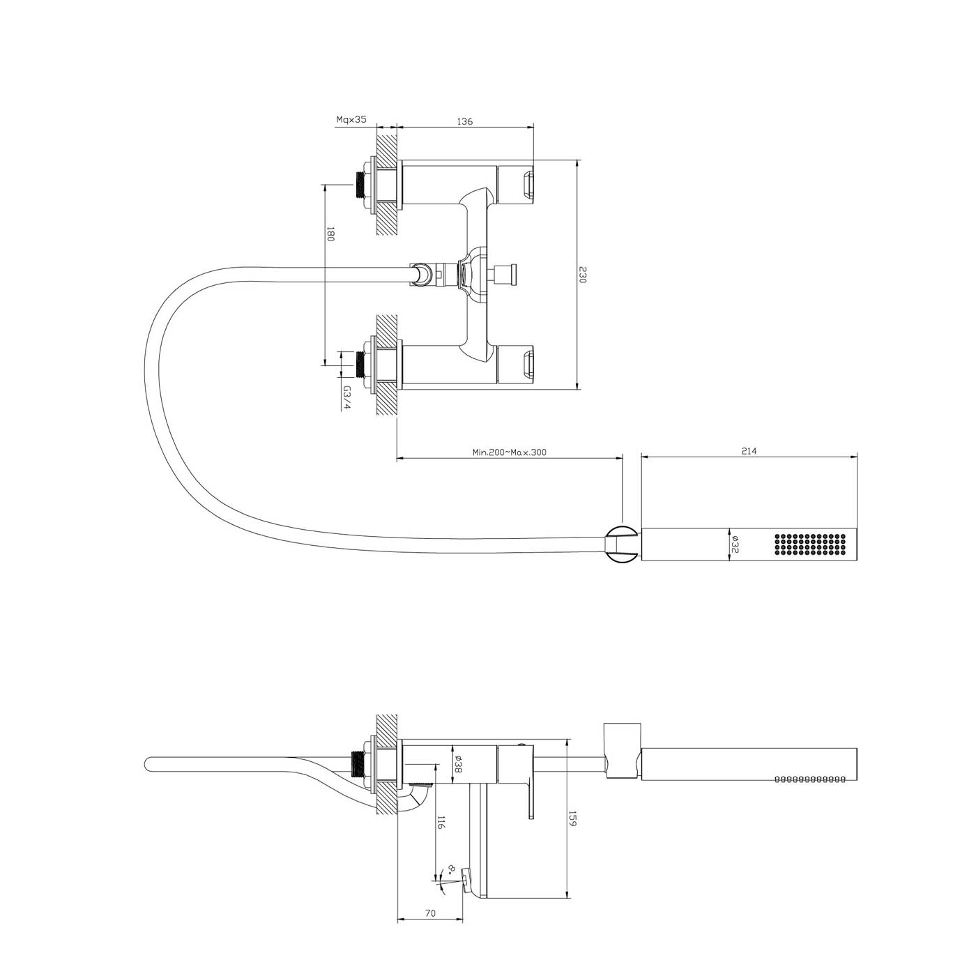 Bath Filler Tap Mixer Shower Matt Black Dual Lever ¼ Turn Single Spray Pattern - Image 3