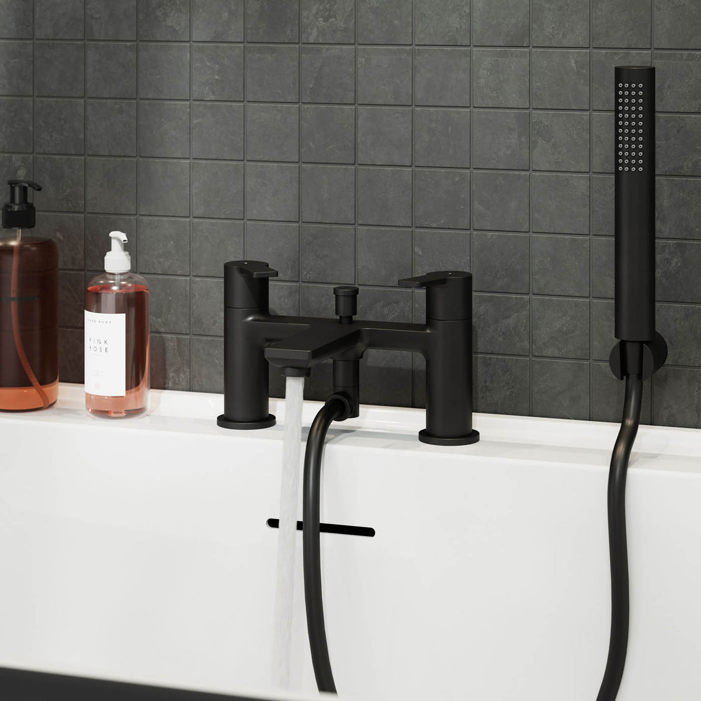 Bath Filler Tap Mixer Shower Matt Black Dual Lever ¼ Turn Single Spray Pattern - Image 5