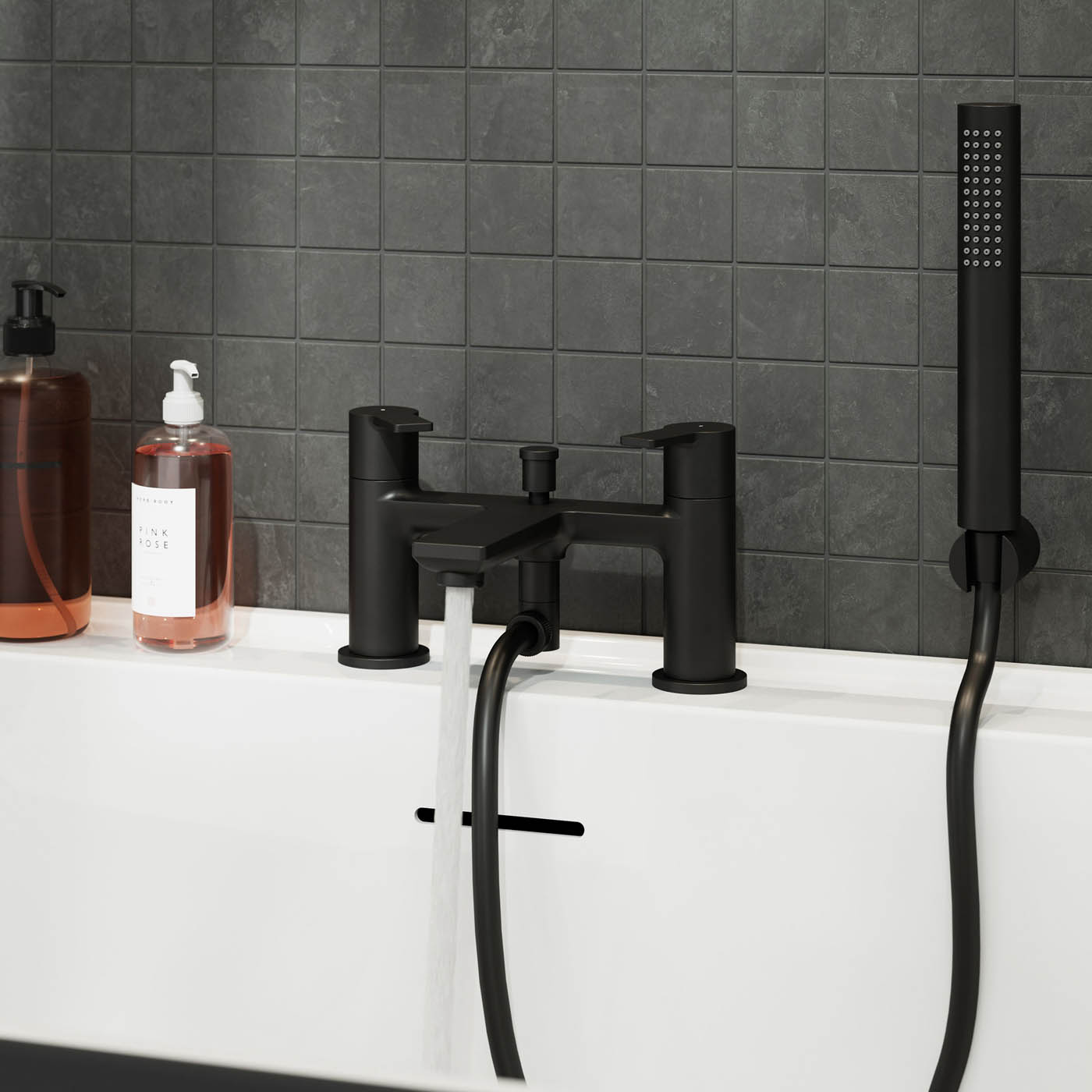 Bath Filler Tap Mixer Shower Matt Black Dual Lever ¼ Turn Single Spray Pattern - Image 5